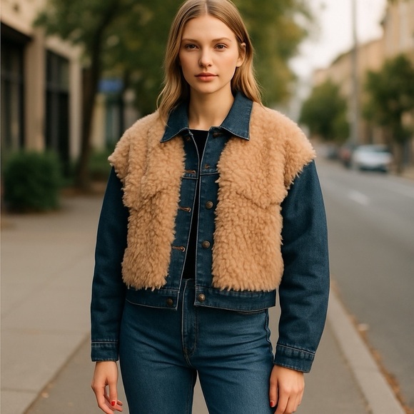 Main Strip Jackets & Blazers - Main Strip Women's Denim Jacket - Size M - Blue & Pink M